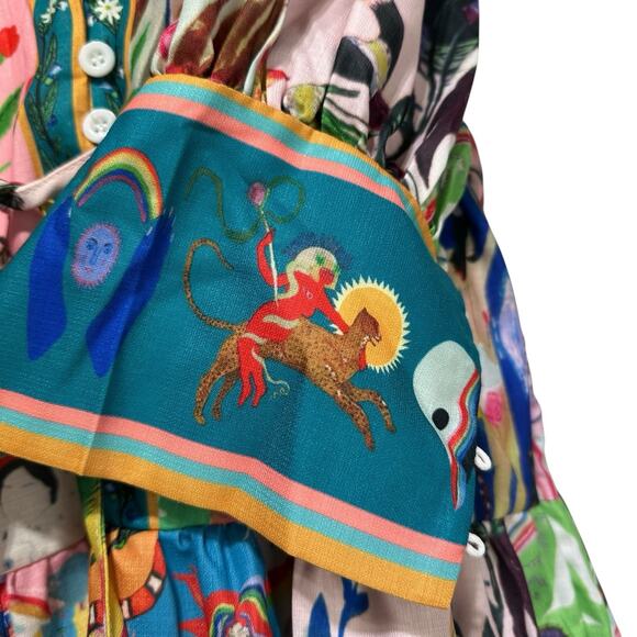 Boho Graffiti M Button Party Dress Novelty All-Over Fantasy Print Flounce Hem - Picture 6 of 9